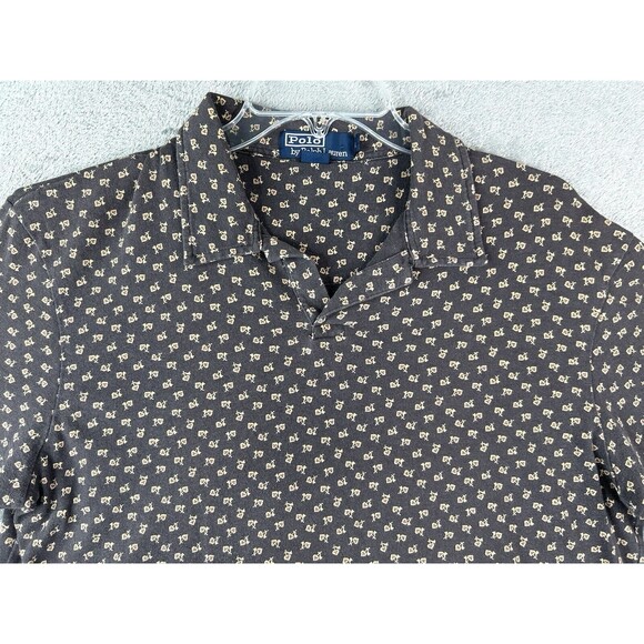 Ralph Lauren Polo Golf Shirt Sz M Brown Floral All Over Print - Picture 2 of 6